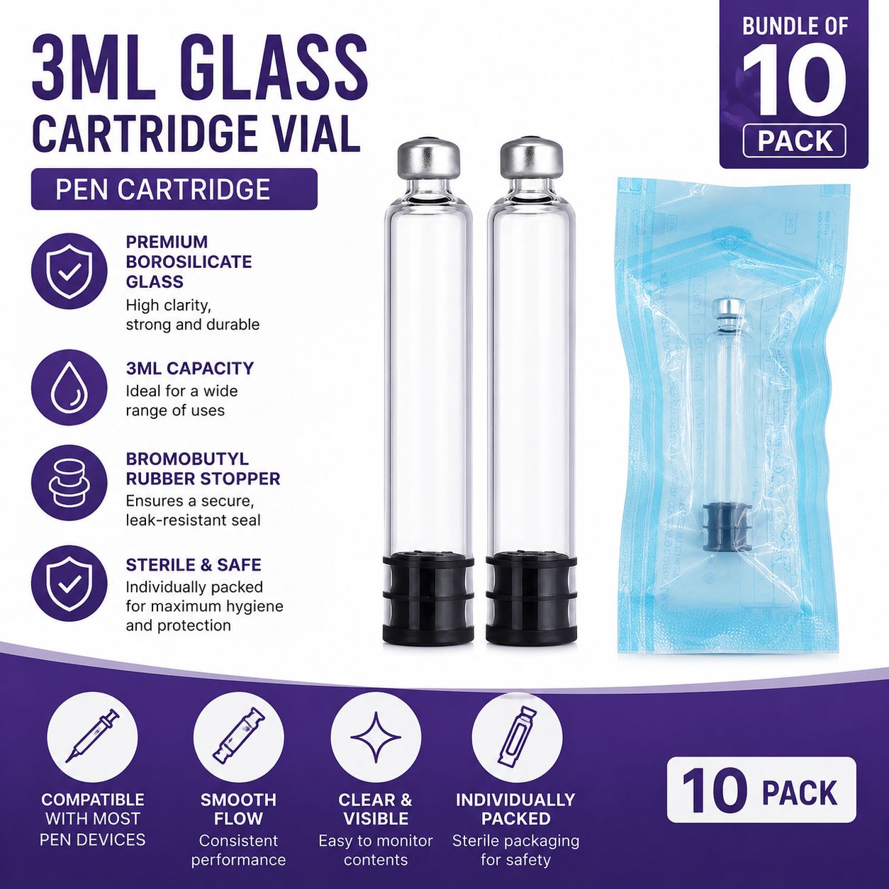 Peptide Pen 3ml Glass Cartridge Sterile Vial